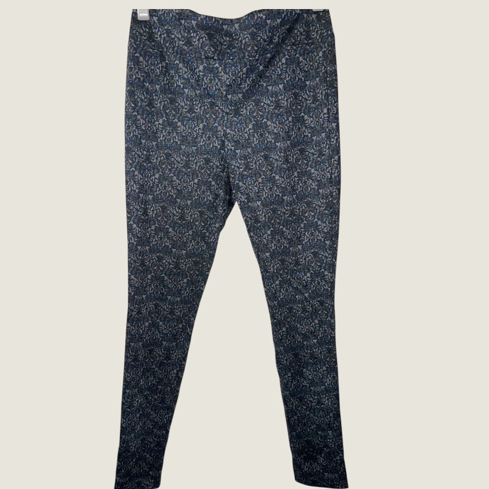 Soft Works Damask Baroque Print Leggings Pants‎ Women's Small Dark Gray Blue